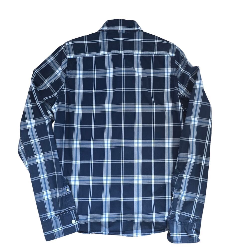 Abercrombie & Fitch Mens Plaid Long Sleeve Shirt XL Moose Logo Embroidered Navy - Picture 3 of 7